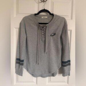 Philadelphia Eagles Junk Food Clothing Gray Lace-Up Long Sleeve High Low Tee